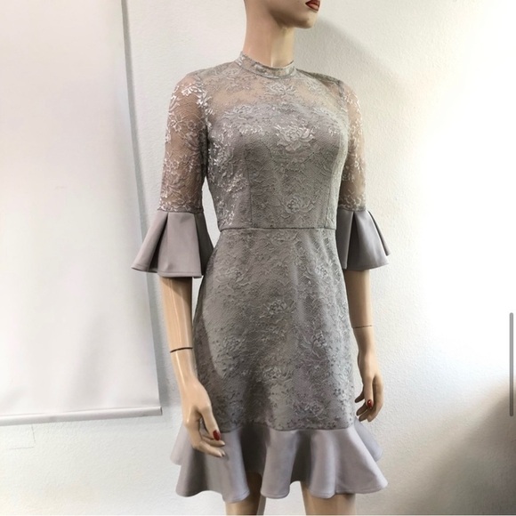 Chi Chi London Tulle Lace Prom Midi Dress - Grey - Picture 8 of 16